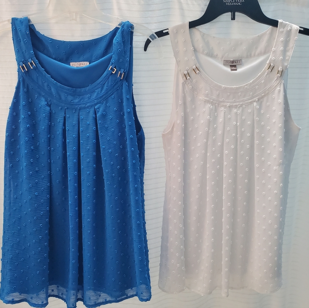 Roz & ALI: sm white; med blue tank type blouses; sold together